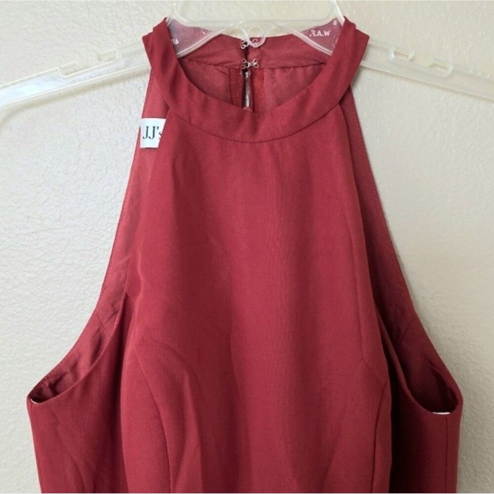 JJ'S House Bess Vermillion Wide Leg Chiffon Halter Jumpsuit Formal - Size 6 - Picture 3 of 12